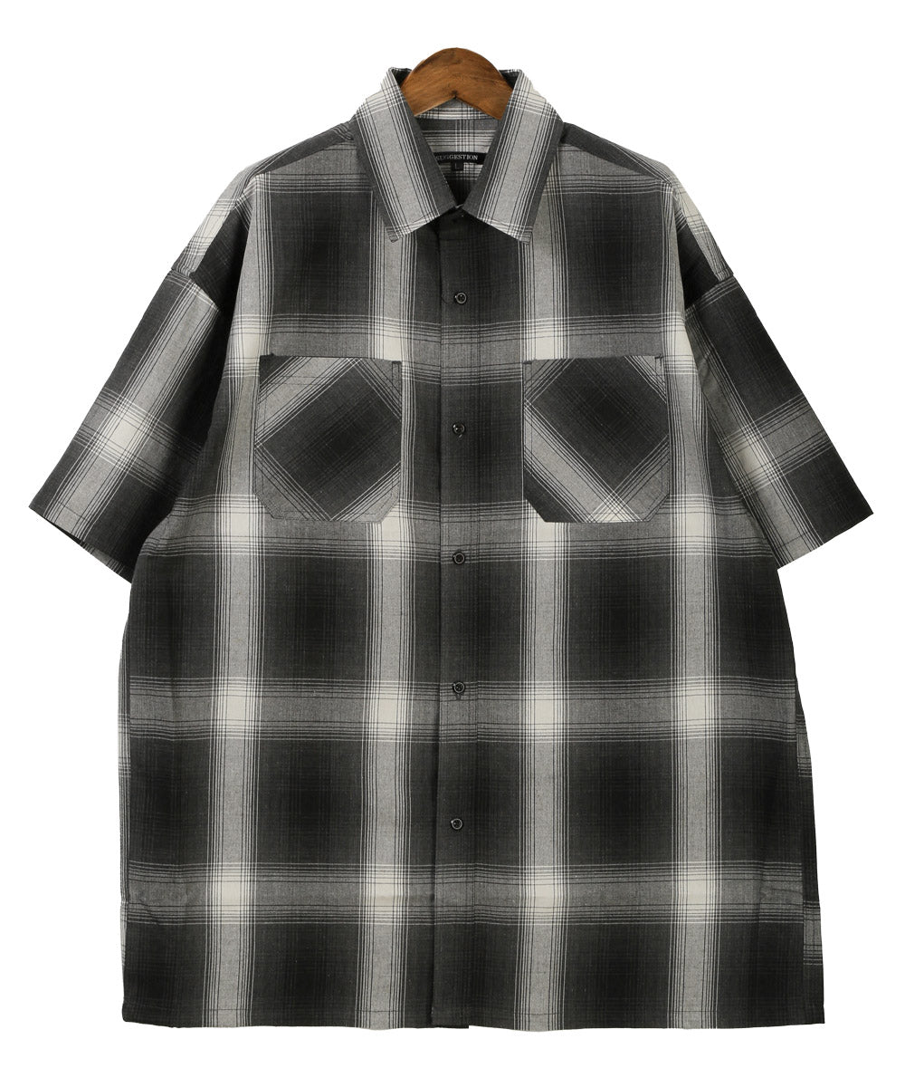 ラグスタイル LUXSTYLE 接触冷感オンブレチェック半袖シャツ/半袖シャツ メンズ チェックシャツ ビッグシルエット 春夏 全4色 接触冷感