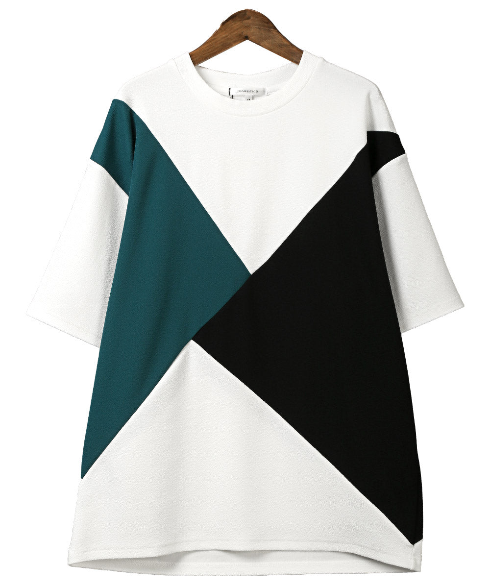 ラグスタイル LUXSTYLE 梨地カラー切り替え半袖Tシャツ/Tシャツ 半袖 メンズ レディース 半袖Tシャツ 春 夏 ビッグシルエット バイカラー