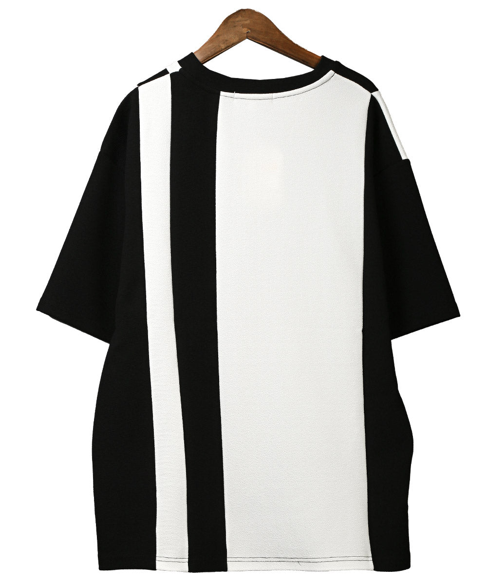 ラグスタイル LUXSTYLE 梨地カラー切り替え半袖Tシャツ/Tシャツ 半袖 メンズ レディース 半袖Tシャツ 春 夏 ビッグシルエット バイカラー