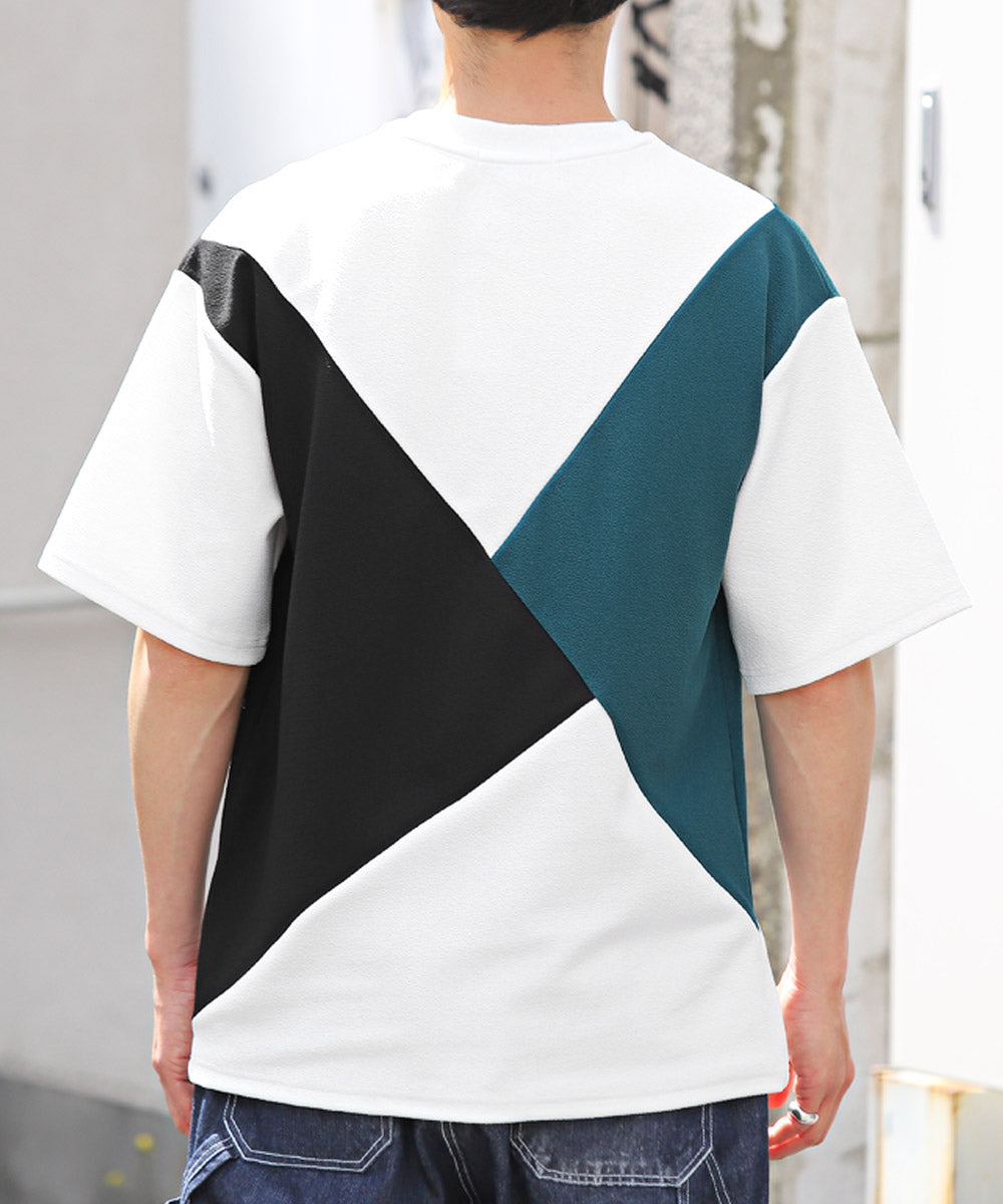 ラグスタイル LUXSTYLE 梨地カラー切り替え半袖Tシャツ/Tシャツ 半袖 メンズ レディース 半袖Tシャツ 春 夏 ビッグシルエット バイカラー