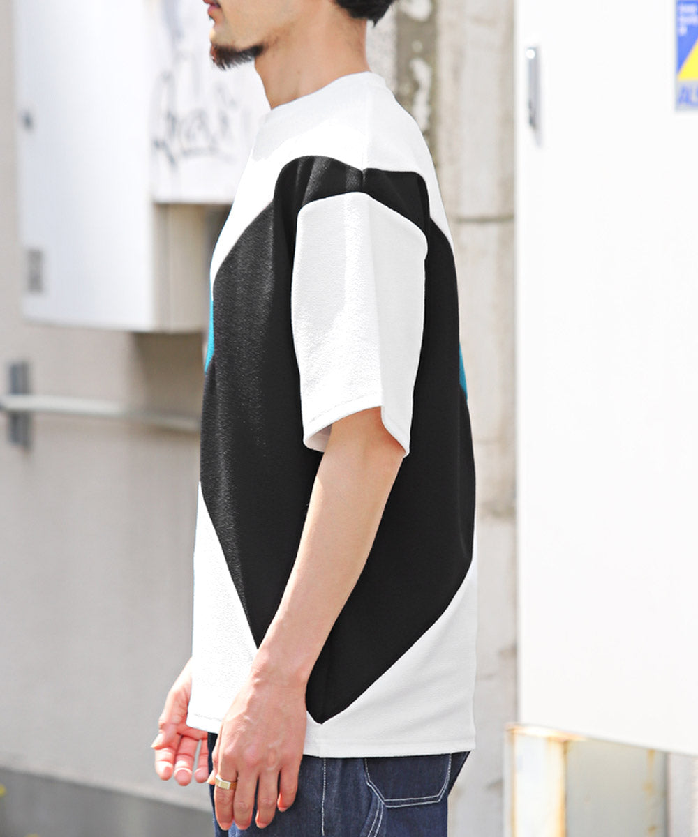 ラグスタイル LUXSTYLE 梨地カラー切り替え半袖Tシャツ/Tシャツ 半袖 メンズ レディース 半袖Tシャツ 春 夏 ビッグシルエット バイカラー