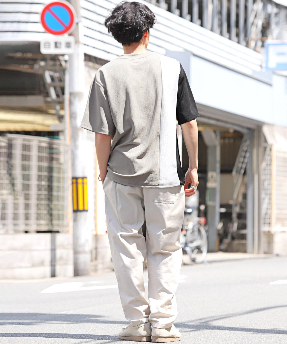 ラグスタイル LUXSTYLE 梨地カラー切り替え半袖Tシャツ/Tシャツ 半袖 メンズ レディース 半袖Tシャツ 春 夏 ビッグシルエット バイカラー