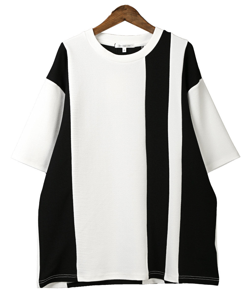 ラグスタイル LUXSTYLE 梨地カラー切り替え半袖Tシャツ/Tシャツ 半袖 メンズ レディース 半袖Tシャツ 春 夏 ビッグシルエット バイカラー