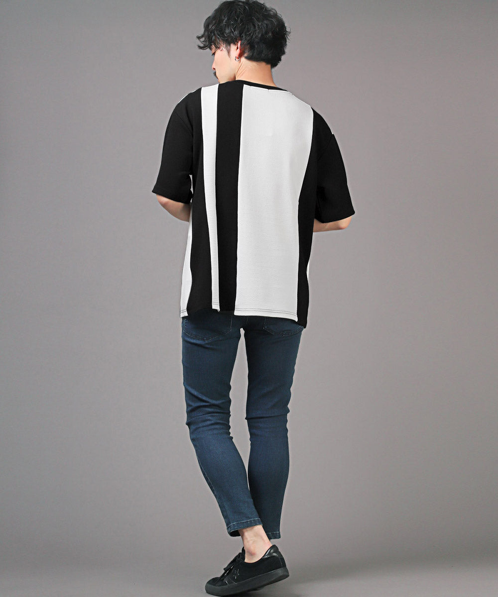 ラグスタイル LUXSTYLE 梨地カラー切り替え半袖Tシャツ/Tシャツ 半袖 メンズ レディース 半袖Tシャツ 春 夏 ビッグシルエット バイカラー