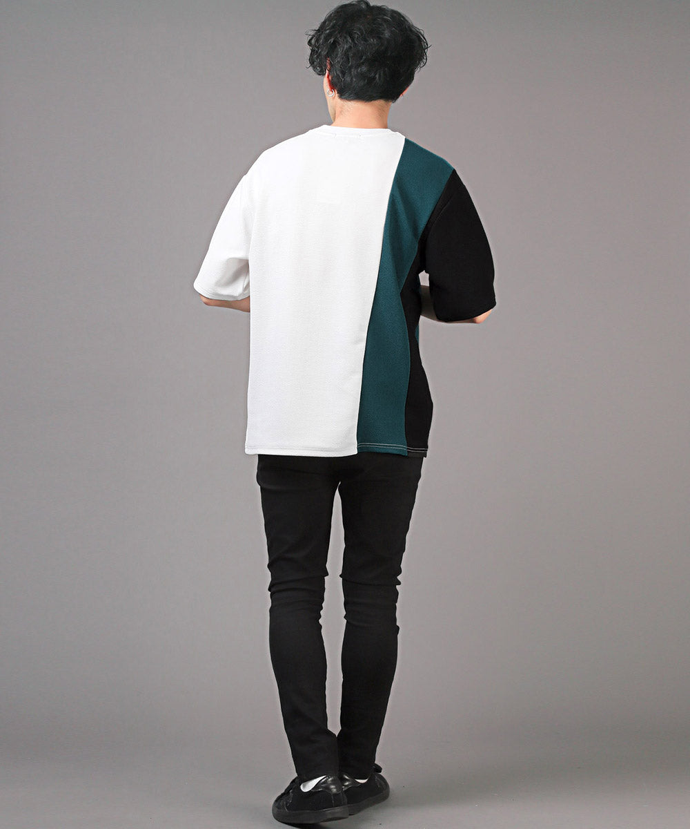 ラグスタイル LUXSTYLE 梨地カラー切り替え半袖Tシャツ/Tシャツ 半袖 メンズ レディース 半袖Tシャツ 春 夏 ビッグシルエット バイカラー