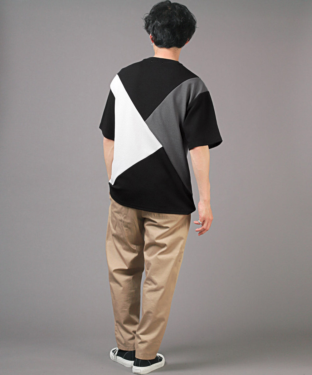 ラグスタイル LUXSTYLE 梨地カラー切り替え半袖Tシャツ/Tシャツ 半袖 メンズ レディース 半袖Tシャツ 春 夏 ビッグシルエット バイカラー