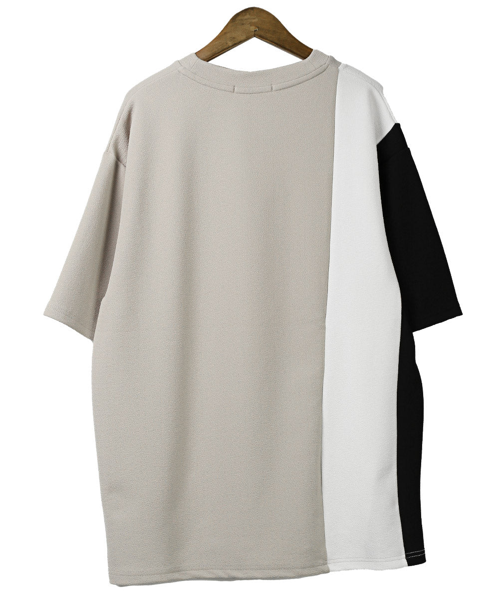 ラグスタイル LUXSTYLE 梨地カラー切り替え半袖Tシャツ/Tシャツ 半袖 メンズ レディース 半袖Tシャツ 春 夏 ビッグシルエット バイカラー