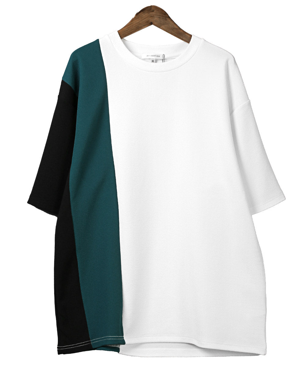 ラグスタイル LUXSTYLE 梨地カラー切り替え半袖Tシャツ/Tシャツ 半袖 メンズ レディース 半袖Tシャツ 春 夏 ビッグシルエット バイカラー