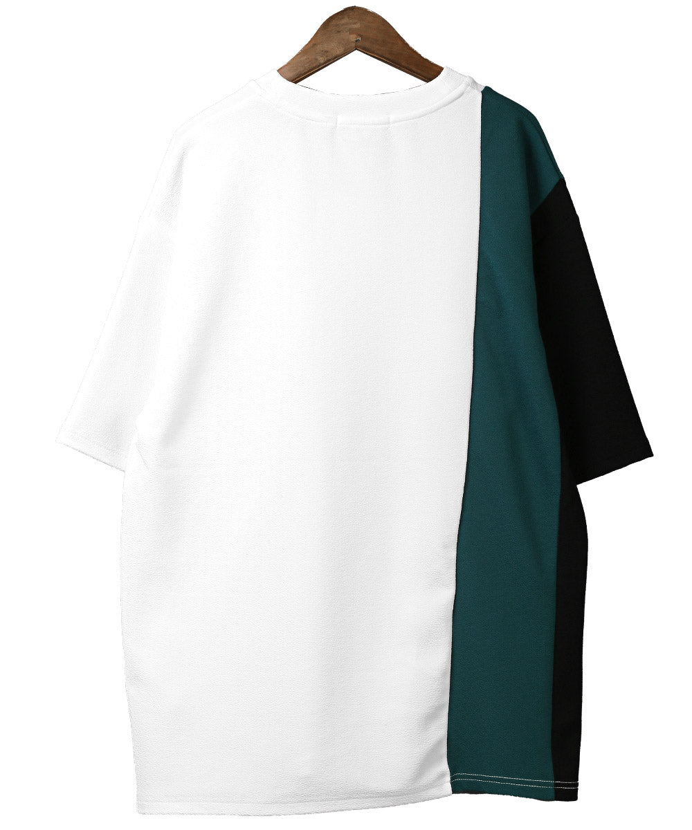 ラグスタイル LUXSTYLE 梨地カラー切り替え半袖Tシャツ/Tシャツ 半袖 メンズ レディース 半袖Tシャツ 春 夏 ビッグシルエット バイカラー