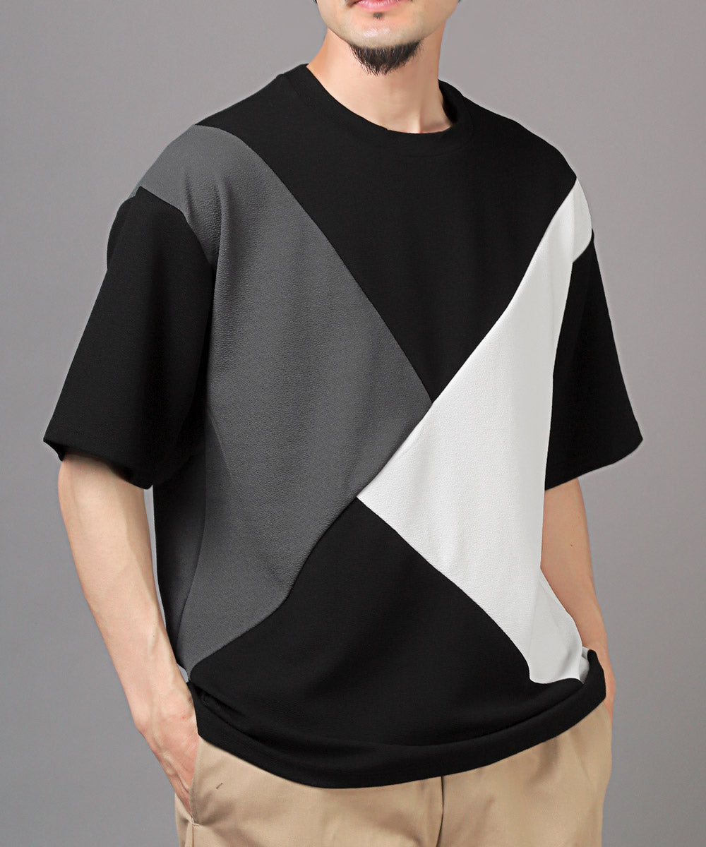 ラグスタイル LUXSTYLE 梨地カラー切り替え半袖Tシャツ/Tシャツ 半袖 メンズ レディース 半袖Tシャツ 春 夏 ビッグシルエット バイカラー