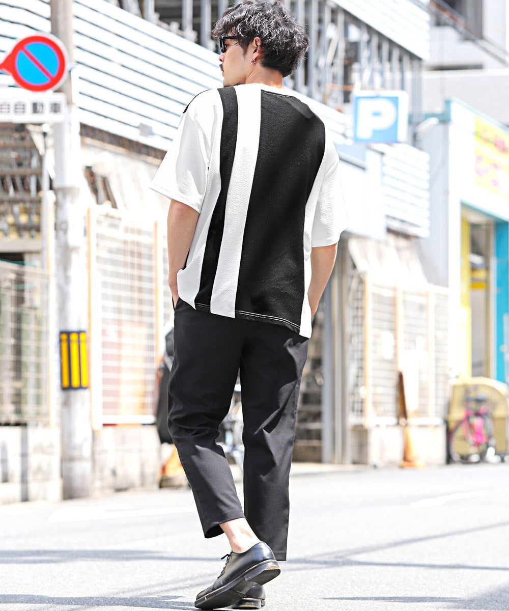 ラグスタイル LUXSTYLE 梨地カラー切り替え半袖Tシャツ/Tシャツ 半袖 メンズ レディース 半袖Tシャツ 春 夏 ビッグシルエット バイカラー