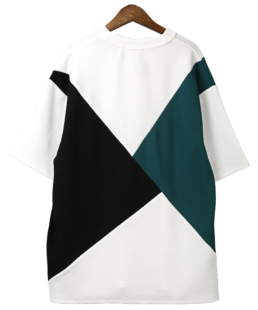 ラグスタイル LUXSTYLE 梨地カラー切り替え半袖Tシャツ/Tシャツ 半袖 メンズ レディース 半袖Tシャツ 春 夏 ビッグシルエット バイカラー