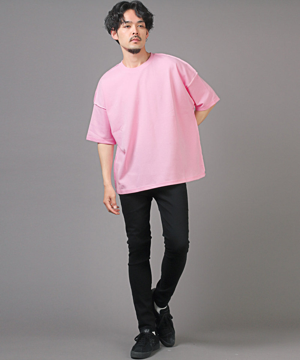 ラグスタイル LUXSTYLE 無地ステッチ半袖Tシャツ/Tシャツ 半袖 トップス メンズ レディース 春夏 サマー ビッグシルエット