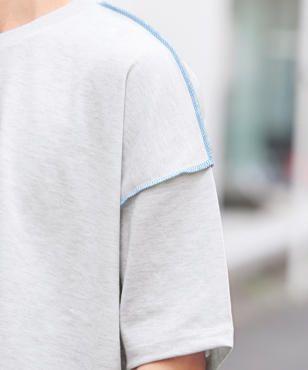 ラグスタイル LUXSTYLE 無地ステッチ半袖Tシャツ/Tシャツ 半袖 トップス メンズ レディース 春夏 サマー ビッグシルエット