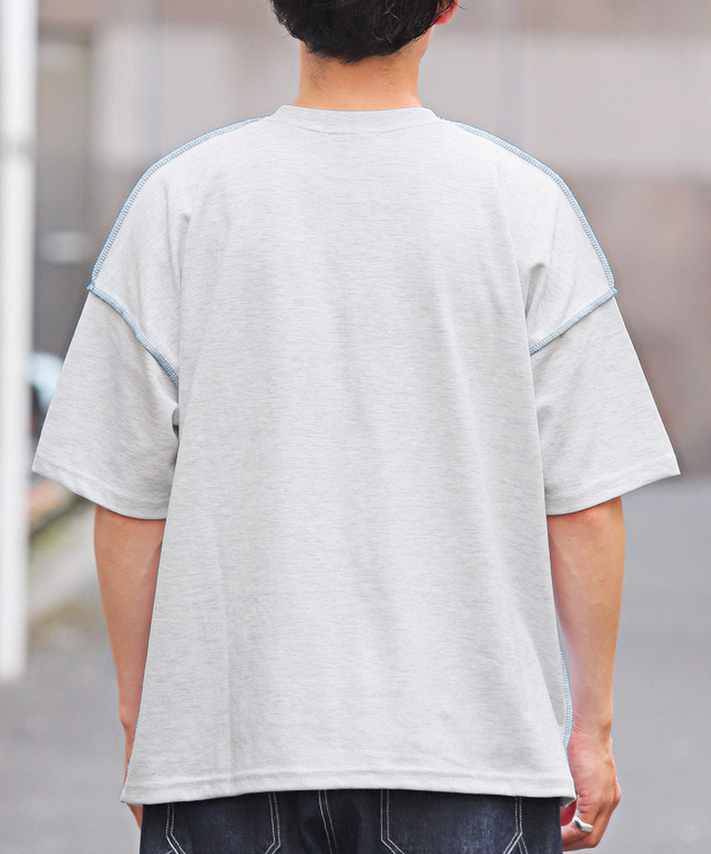 ラグスタイル LUXSTYLE 無地ステッチ半袖Tシャツ/Tシャツ 半袖 トップス メンズ レディース 春夏 サマー ビッグシルエット