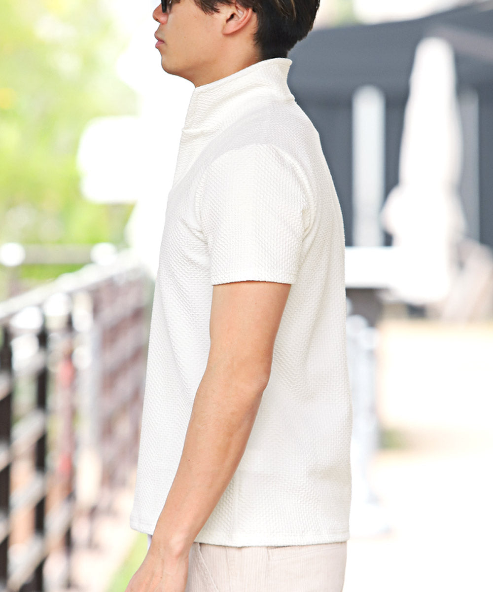 ラグスタイル LUXSTYLE ふくれジグザグ柄イタリアンカラー半袖ポロシャツ/ポロシャツ 半袖 メンズ 春 夏 イタリアンカラー スタンドカラー 無地 ジグザグ柄