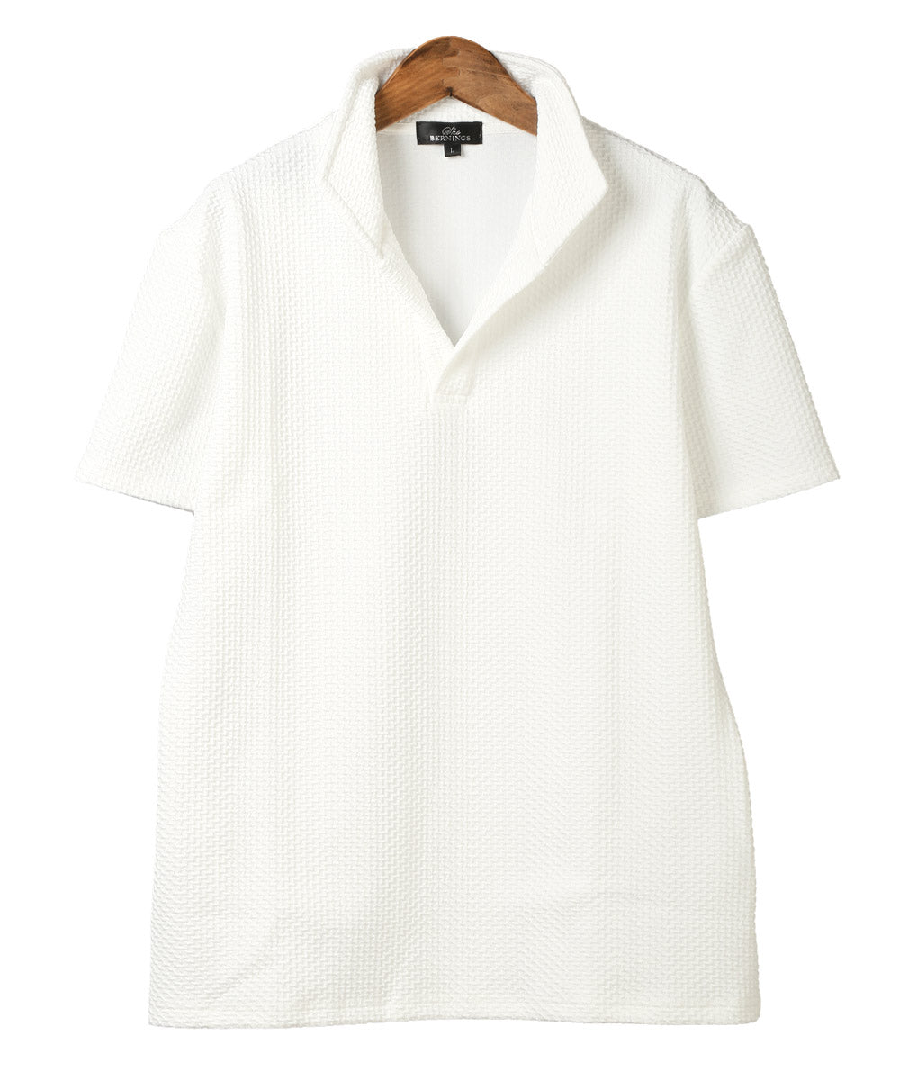 ラグスタイル LUXSTYLE ふくれジグザグ柄イタリアンカラー半袖ポロシャツ/ポロシャツ 半袖 メンズ 春 夏 イタリアンカラー スタンドカラー 無地 ジグザグ柄