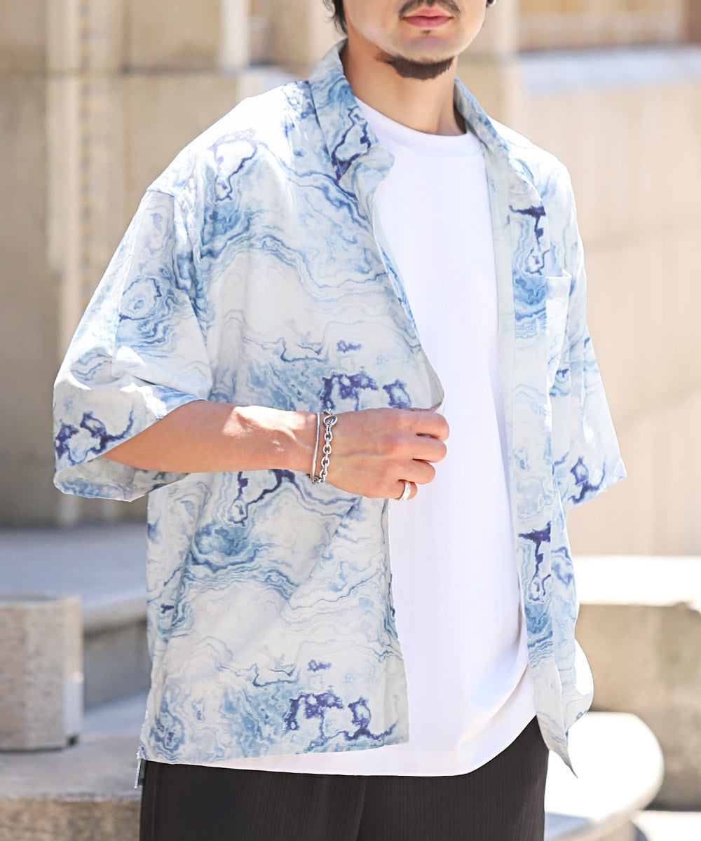 ラグスタイル LUXSTYLE 総柄プリント半袖レーヨンシャツ/半袖シャツ カジュアルシャツ メンズシャツ レーヨン 柄シャツ メンズ