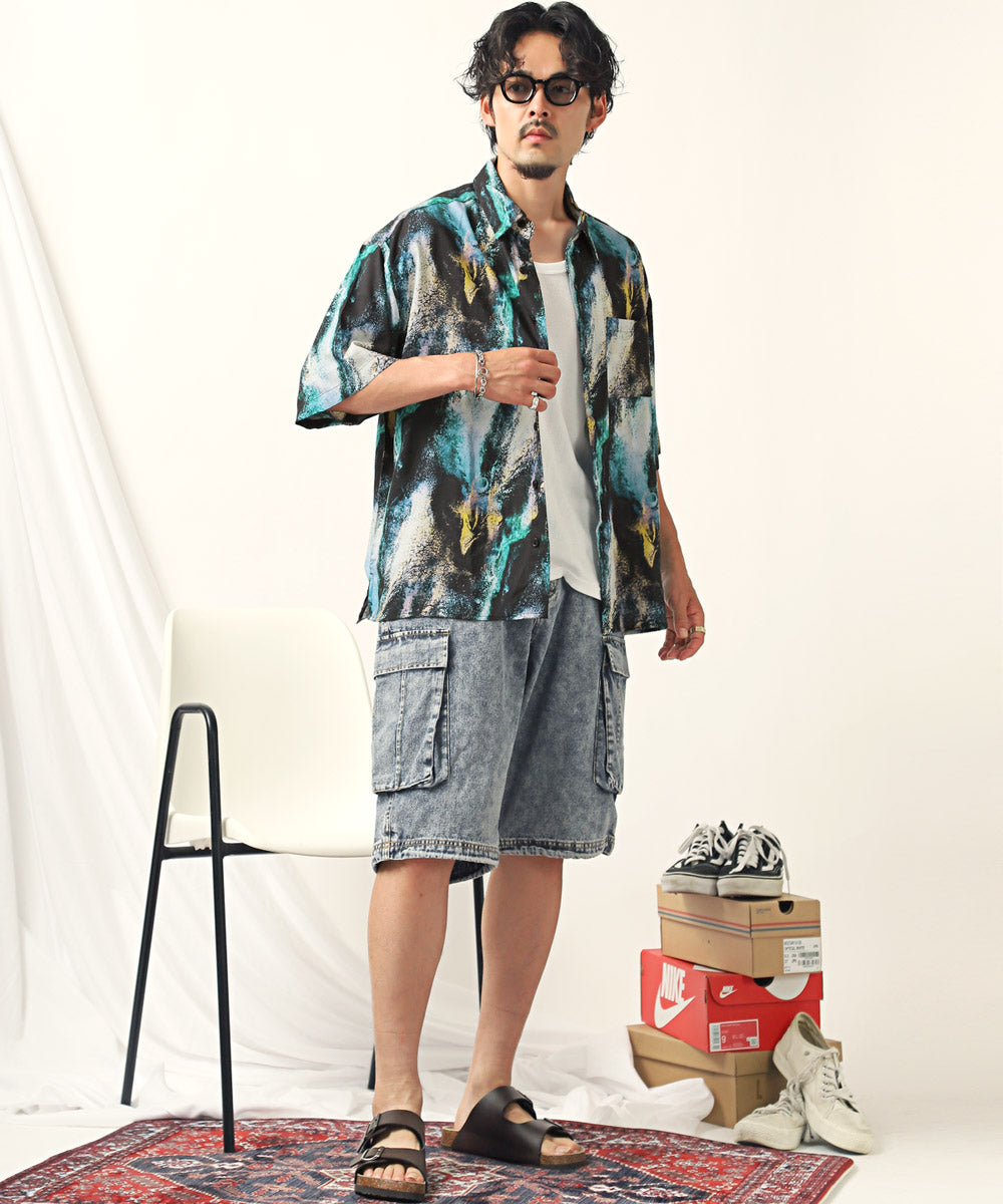 ラグスタイル LUXSTYLE 総柄プリント半袖レーヨンシャツ/半袖シャツ カジュアルシャツ メンズシャツ レーヨン 柄シャツ メンズ