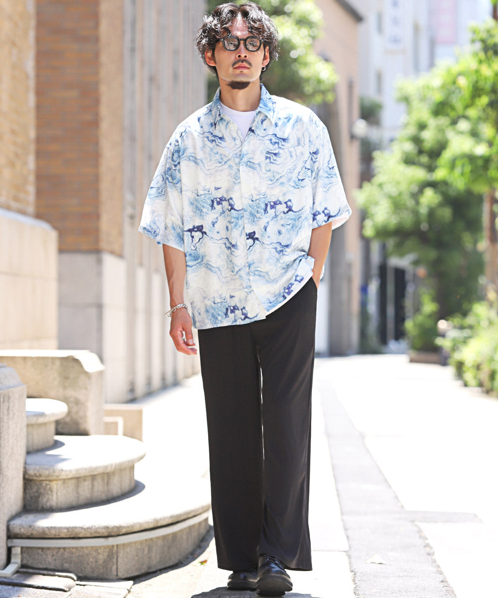 ラグスタイル LUXSTYLE 総柄プリント半袖レーヨンシャツ/半袖シャツ カジュアルシャツ メンズシャツ レーヨン 柄シャツ メンズ