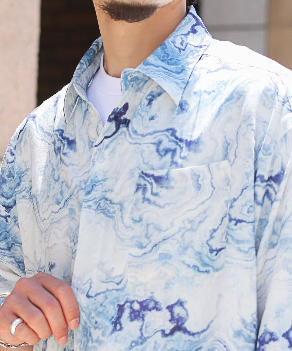 ラグスタイル LUXSTYLE 総柄プリント半袖レーヨンシャツ/半袖シャツ カジュアルシャツ メンズシャツ レーヨン 柄シャツ メンズ