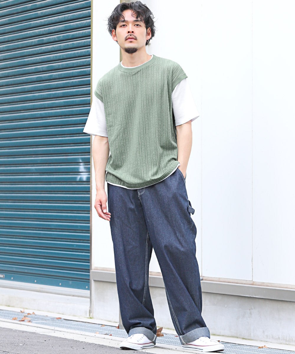 ラグスタイル LUXSTYLE ベストフェイクレイヤード半袖Tシャツ/半袖Tシャツ メンズ Tシャツ 半袖 春 夏 フェイクレイヤード 重ね着風