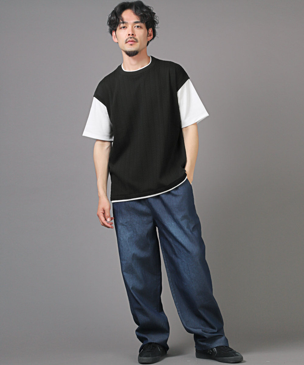 ラグスタイル LUXSTYLE ベストフェイクレイヤード半袖Tシャツ/半袖Tシャツ メンズ Tシャツ 半袖 春 夏 フェイクレイヤード 重ね着風