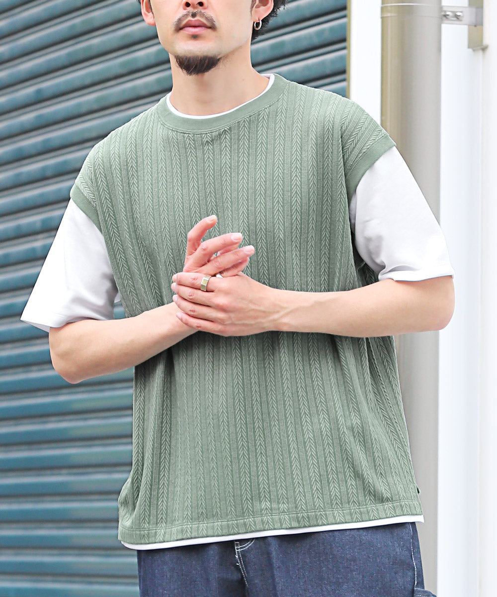 ラグスタイル LUXSTYLE ベストフェイクレイヤード半袖Tシャツ/半袖Tシャツ メンズ Tシャツ 半袖 春 夏 フェイクレイヤード 重ね着風
