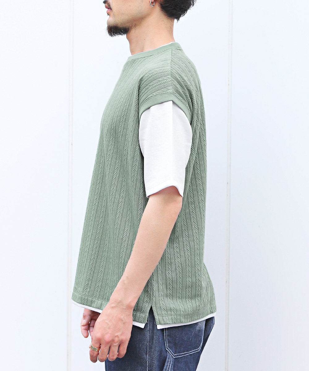 ラグスタイル LUXSTYLE ベストフェイクレイヤード半袖Tシャツ/半袖Tシャツ メンズ Tシャツ 半袖 春 夏 フェイクレイヤード 重ね着風