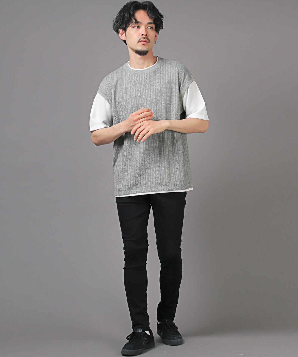 ラグスタイル LUXSTYLE ベストフェイクレイヤード半袖Tシャツ/半袖Tシャツ メンズ Tシャツ 半袖 春 夏 フェイクレイヤード 重ね着風
