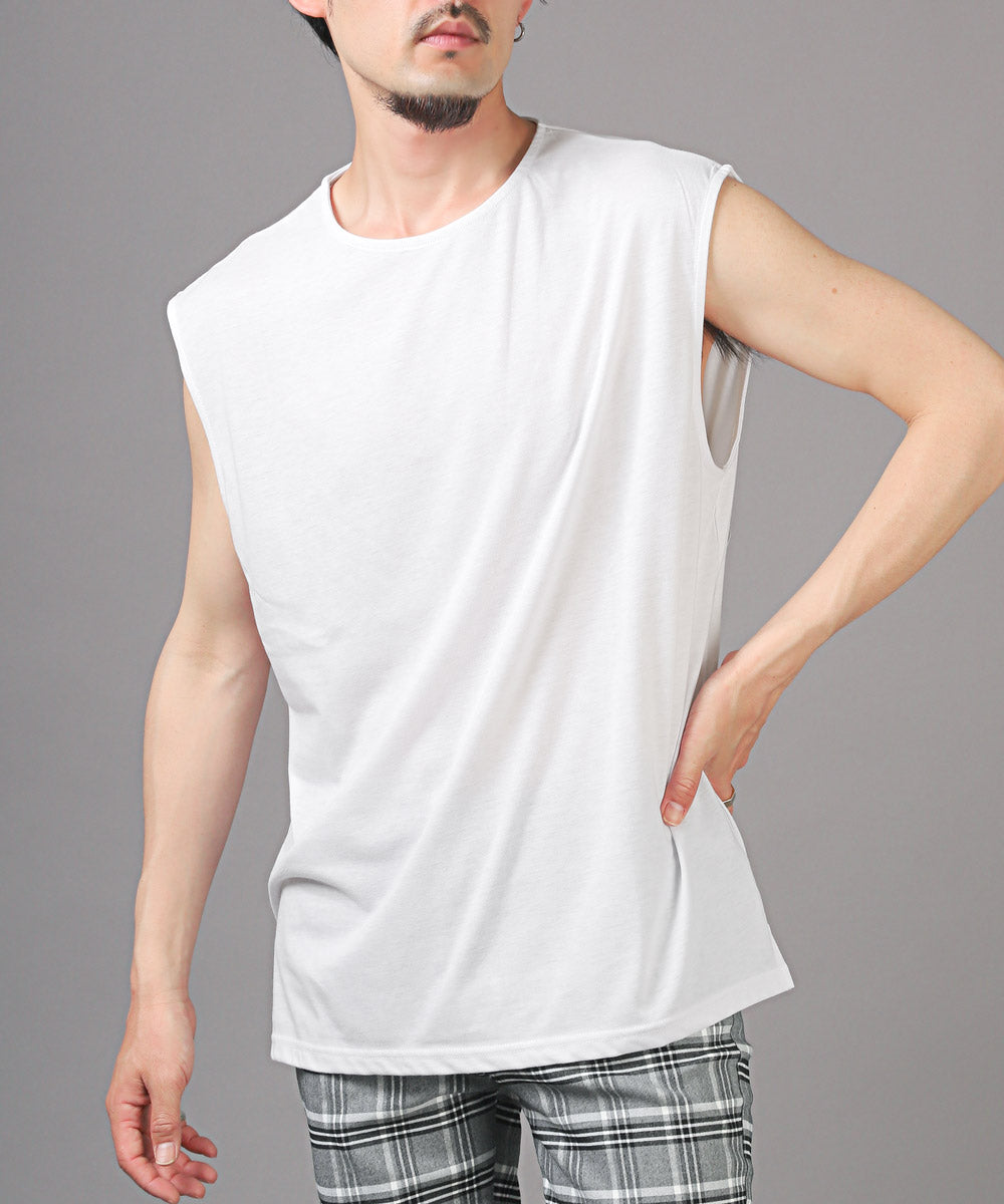 ラグスタイル LUXSTYLE ネックレス付き梨地ノースリーブ半袖Tシャツ/Tシャツ ノースリーブ 半袖 メンズ レディース アンサンブル 3点セット ネックレス付き