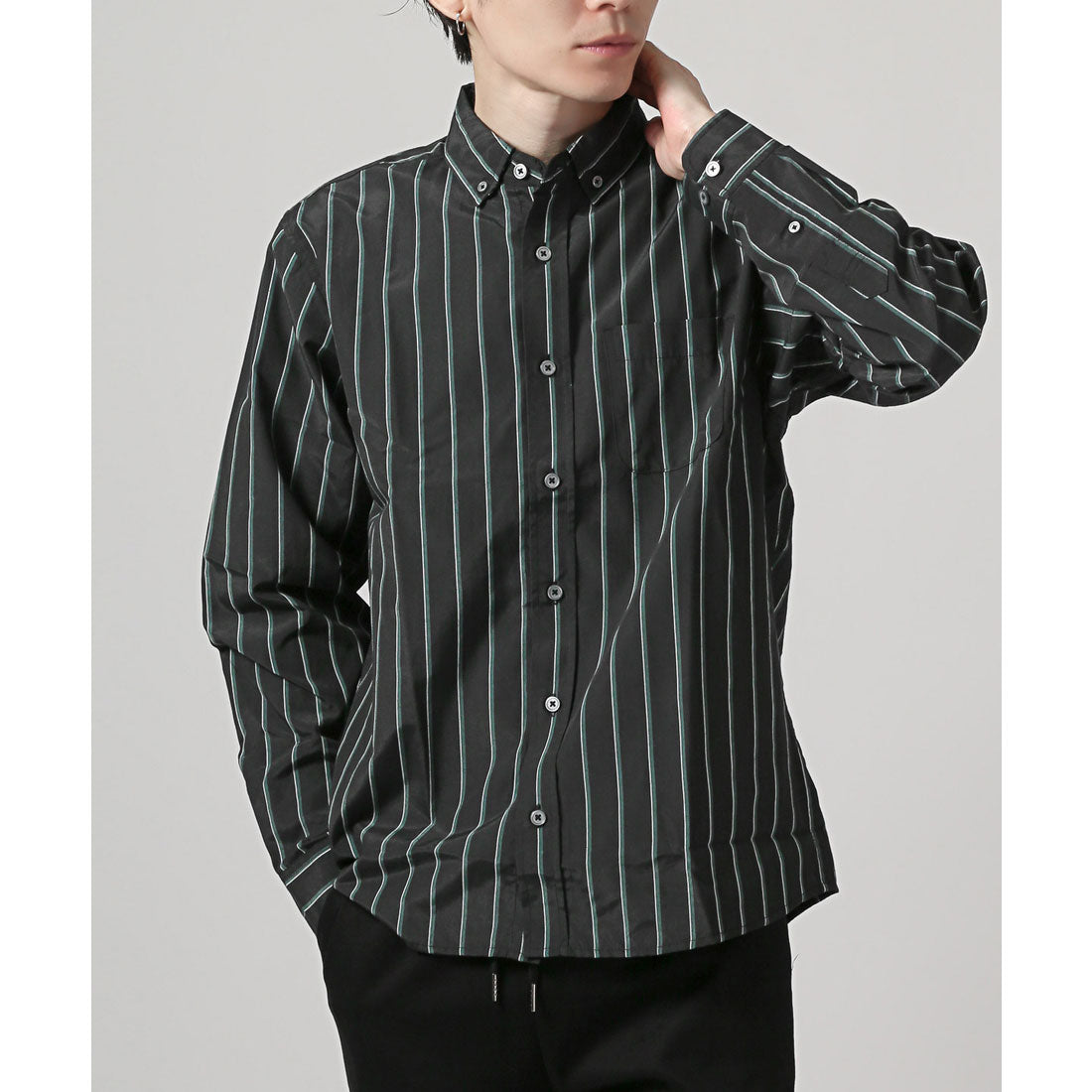 拉格風格 LUXSTYLE 總柄鈕扣長袖襯衫/鈕扣胸口口袋 條紋 格子 總柄 平織布料