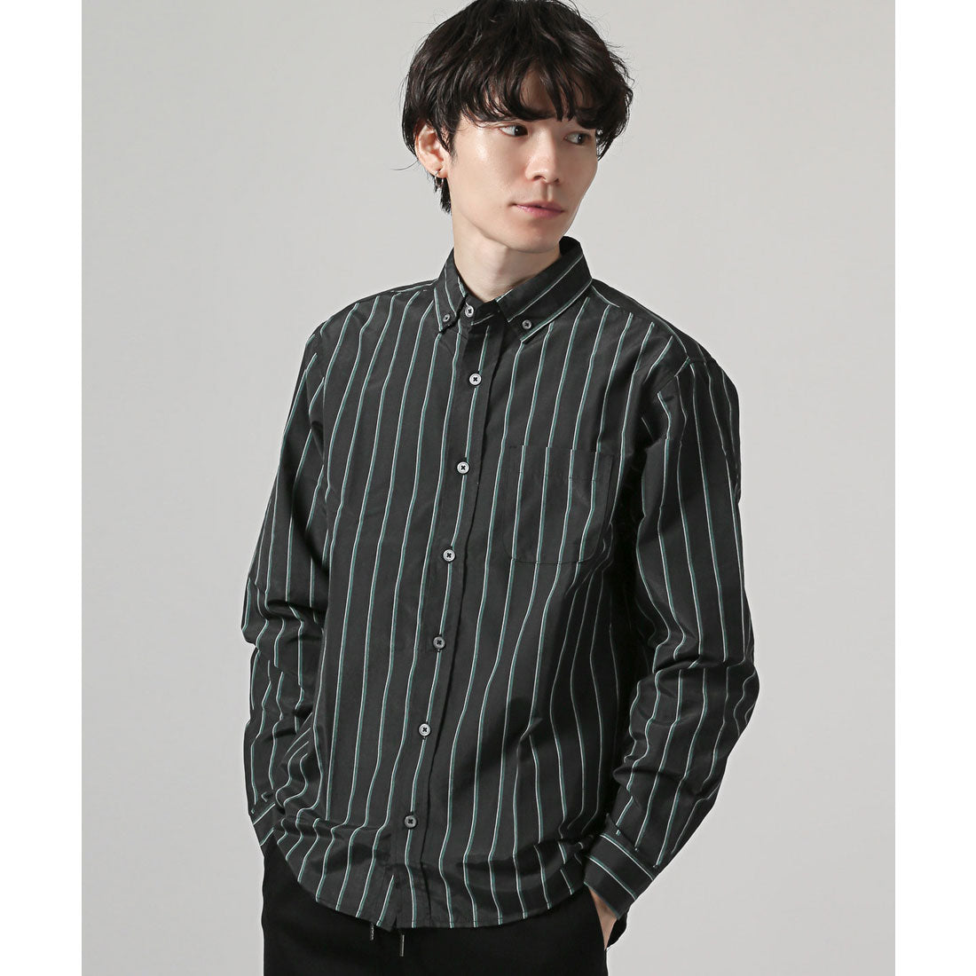 拉格風格 LUXSTYLE 總柄鈕扣長袖襯衫/鈕扣胸口口袋 條紋 格子 總柄 平織布料