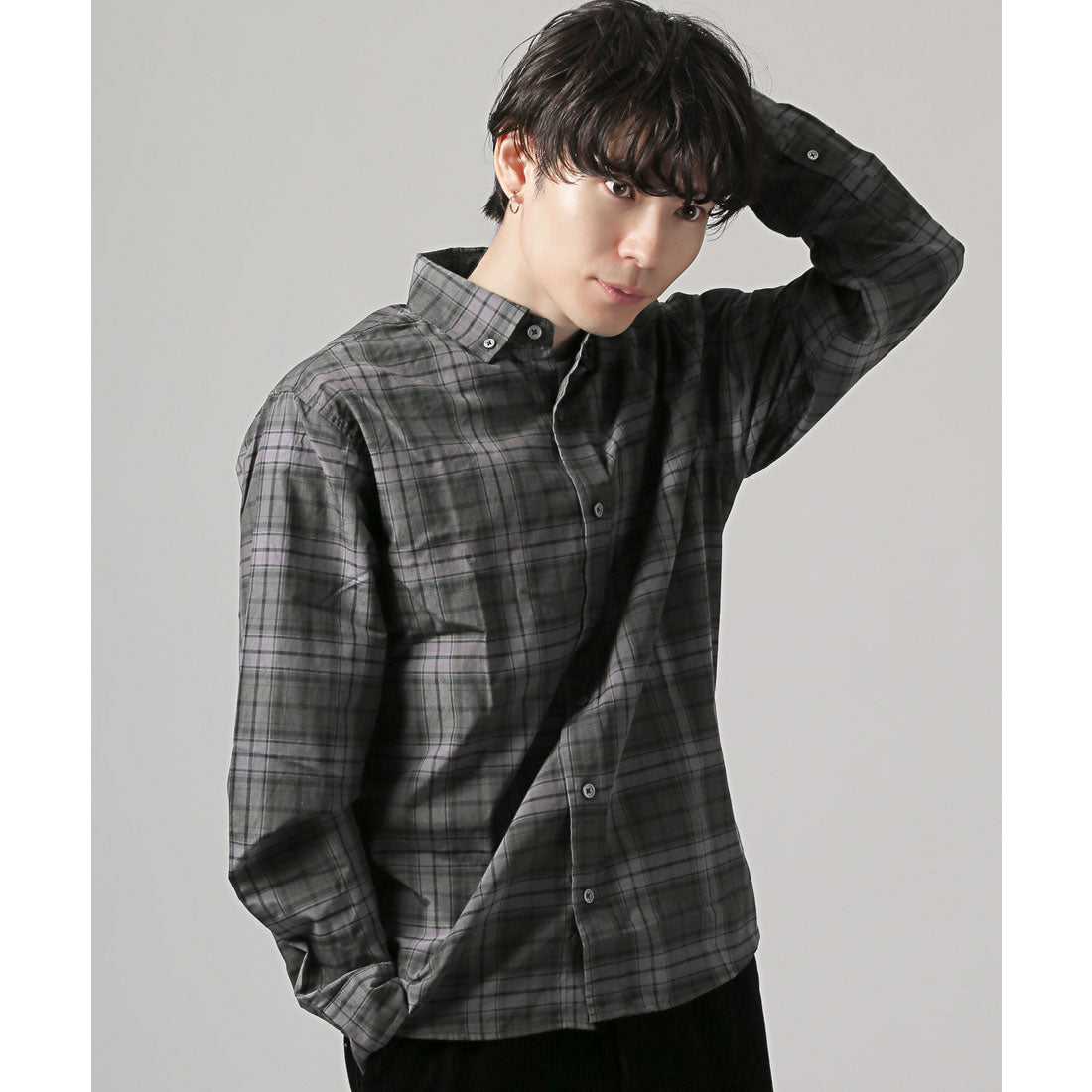 拉格風格 LUXSTYLE 總柄鈕扣長袖襯衫/鈕扣胸口口袋 條紋 格子 總柄 平織布料