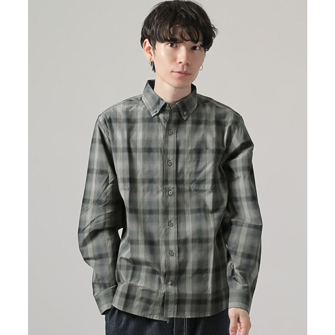 拉格風格 LUXSTYLE 總柄鈕扣長袖襯衫/鈕扣胸口口袋 條紋 格子 總柄 平織布料