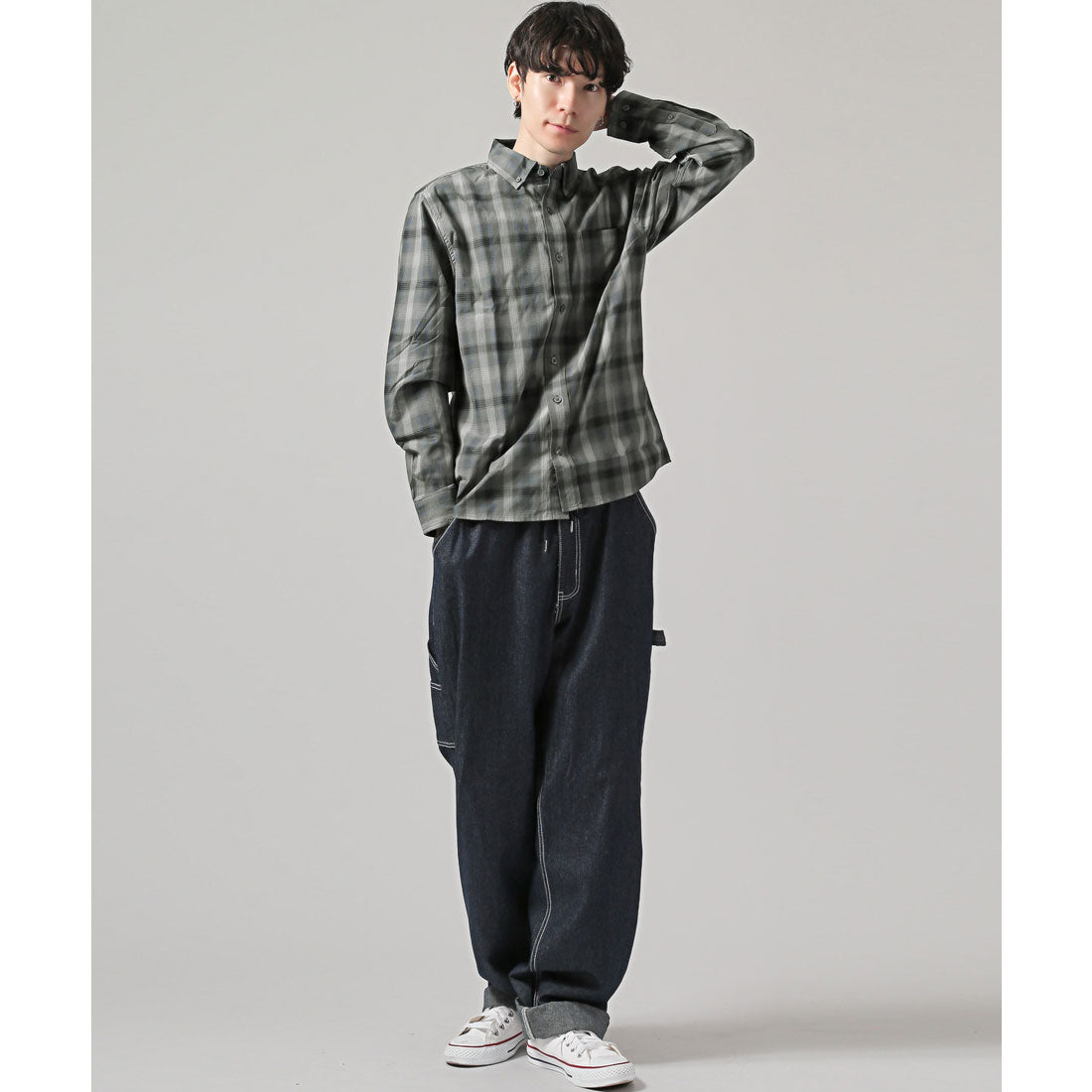 拉格風格 LUXSTYLE 總柄鈕扣長袖襯衫/鈕扣胸口口袋 條紋 格子 總柄 平織布料