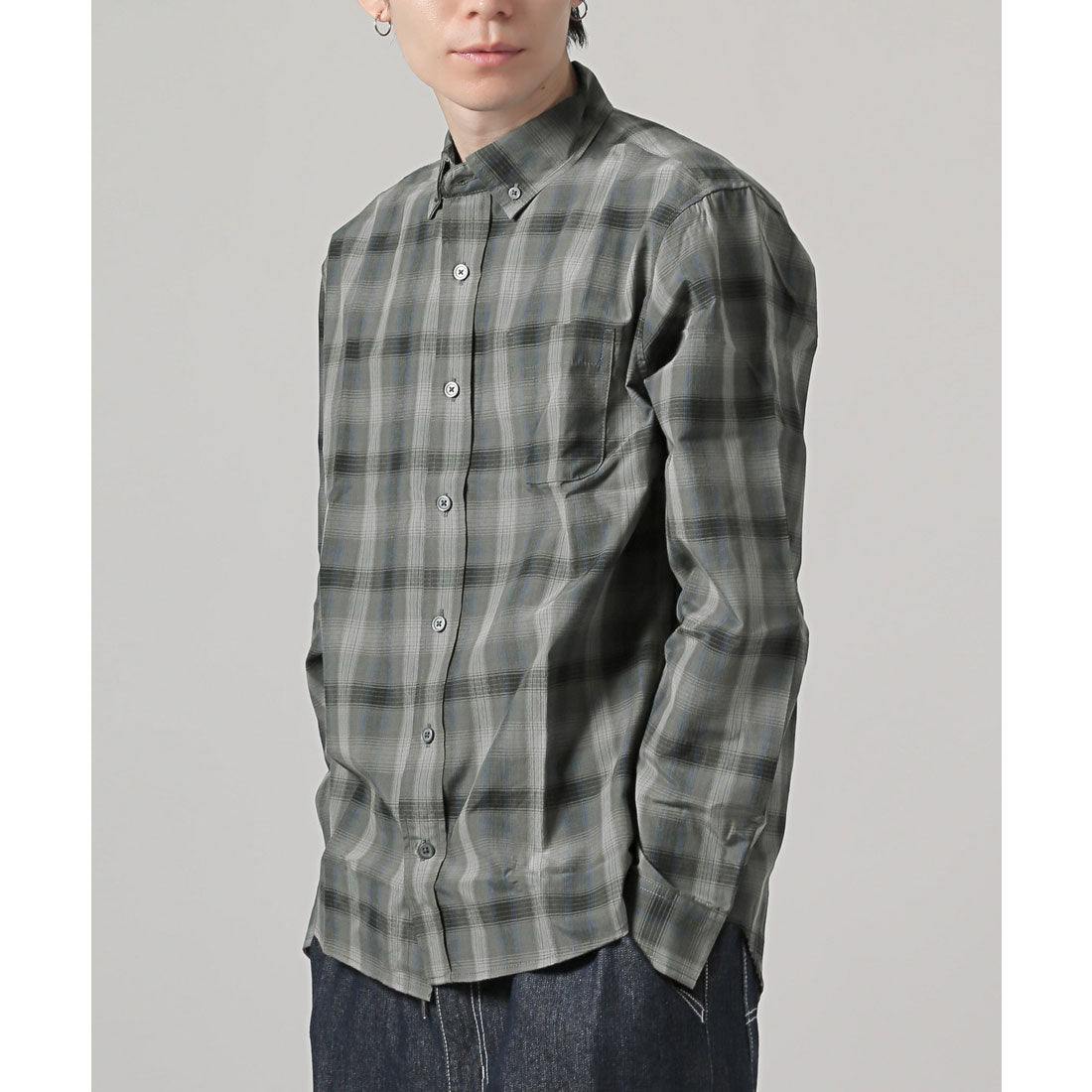 拉格風格 LUXSTYLE 總柄鈕扣長袖襯衫/鈕扣胸口口袋 條紋 格子 總柄 平織布料