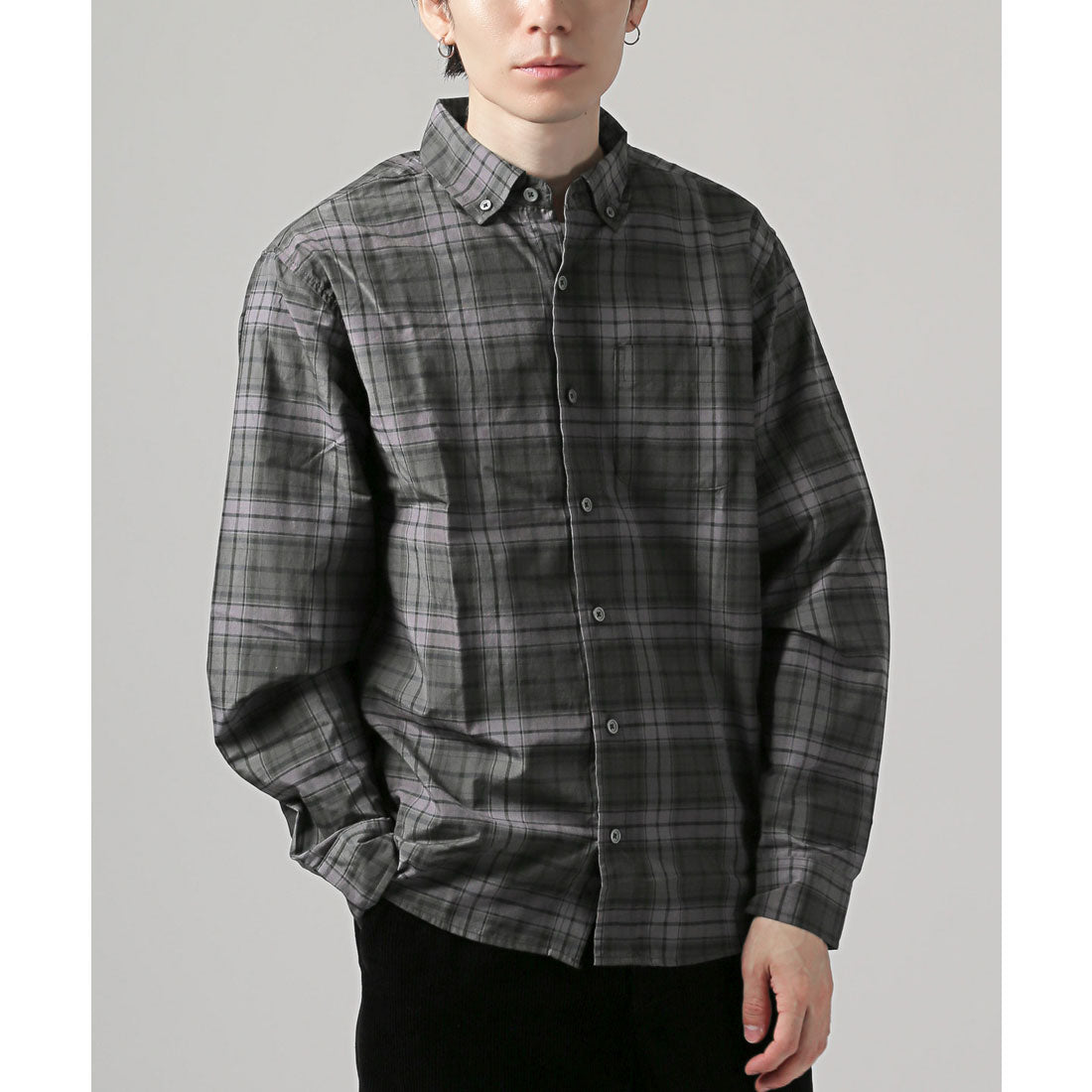 拉格風格 LUXSTYLE 總柄鈕扣長袖襯衫/鈕扣胸口口袋 條紋 格子 總柄 平織布料