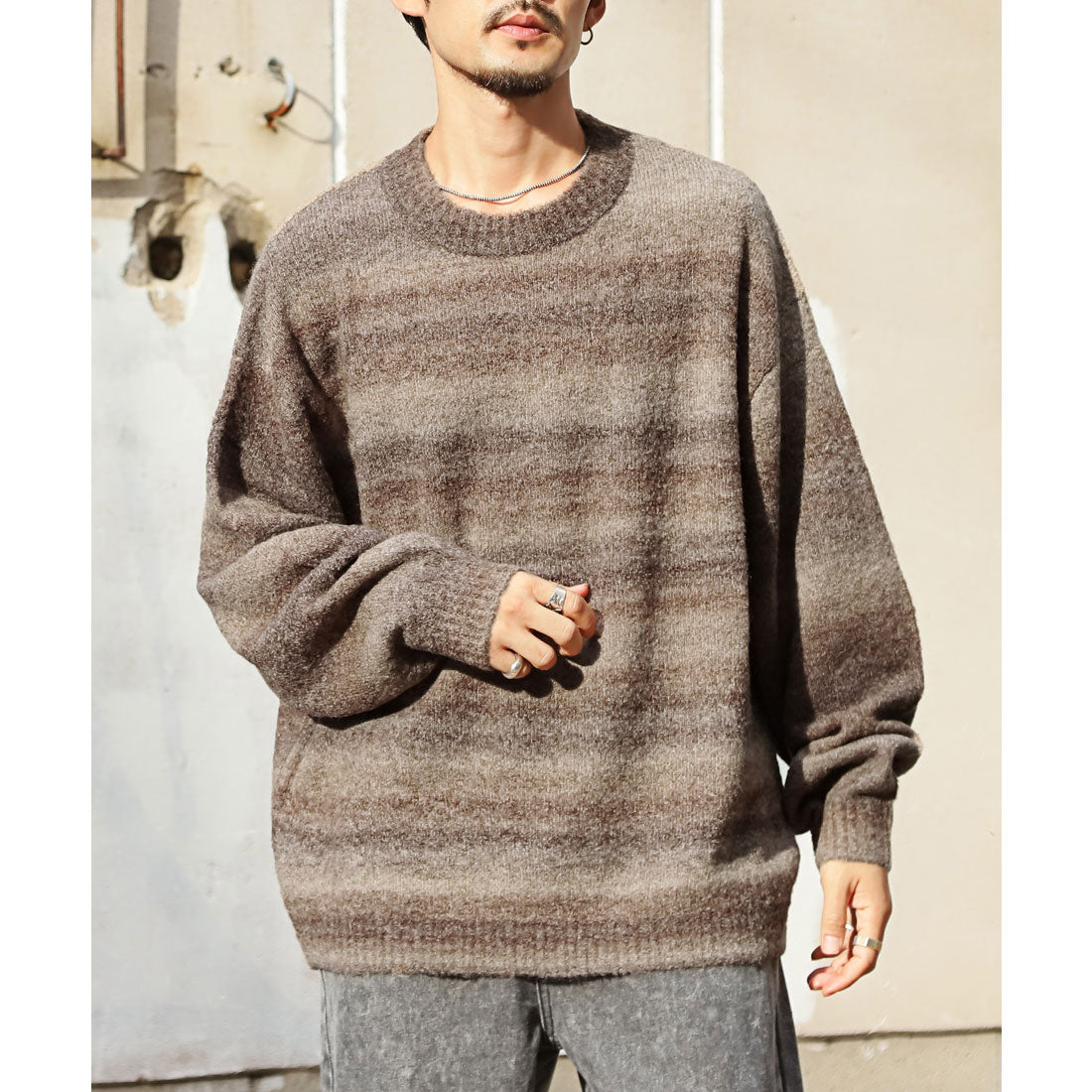 LUXSTYLE Rag Style Gradient Crew Neck Knit / Knitwear Gradient Crew Neck Big Silhouette Plus Size
