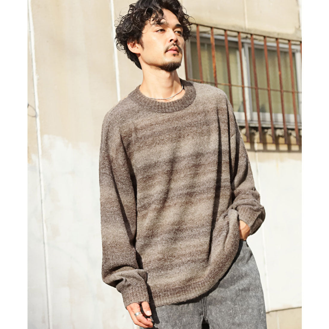 LUXSTYLE Rag Style Gradient Crew Neck Knit / Knitwear Gradient Crew Neck Big Silhouette Plus Size