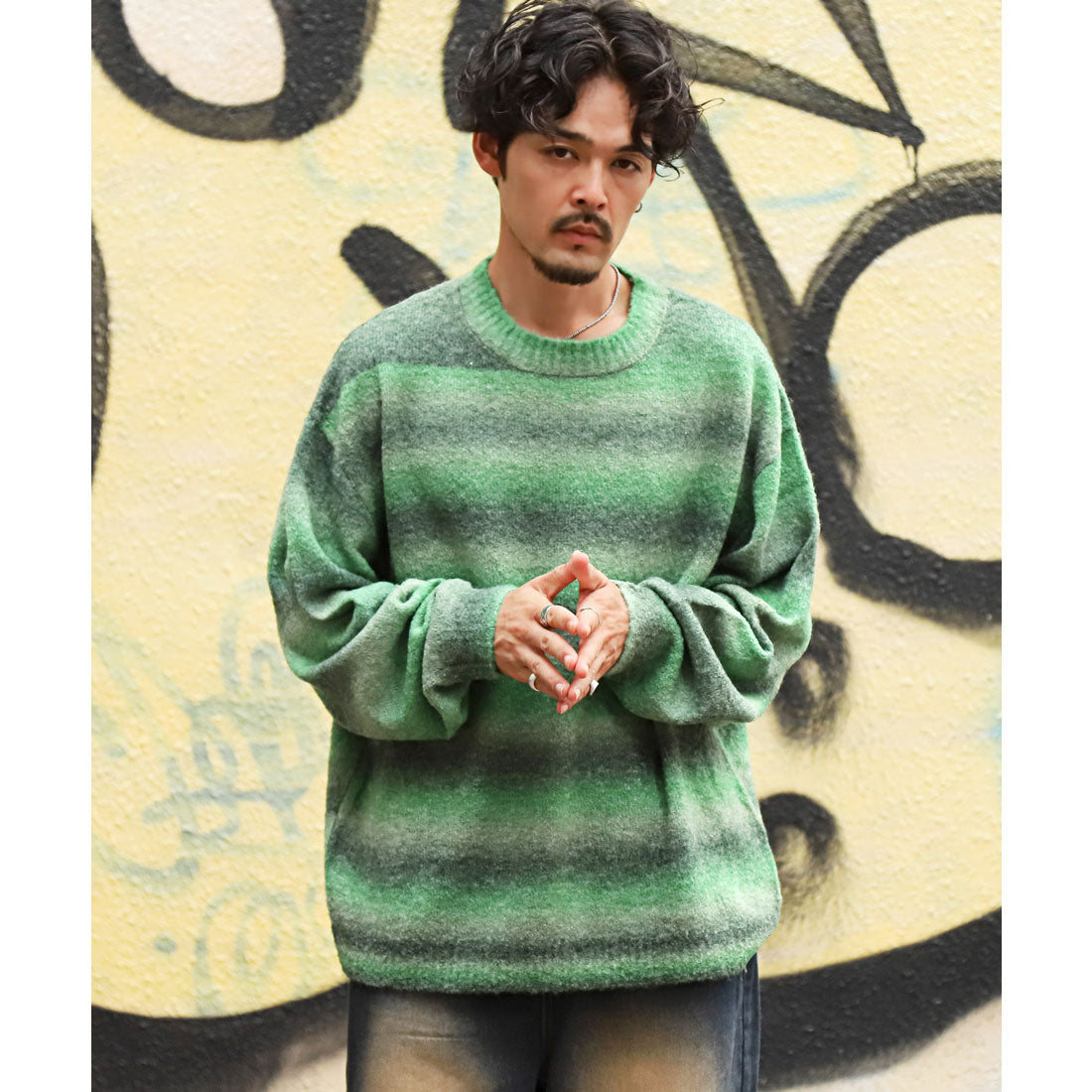LUXSTYLE Rag Style Gradient Crew Neck Knit / Knitwear Gradient Crew Neck Big Silhouette Plus Size