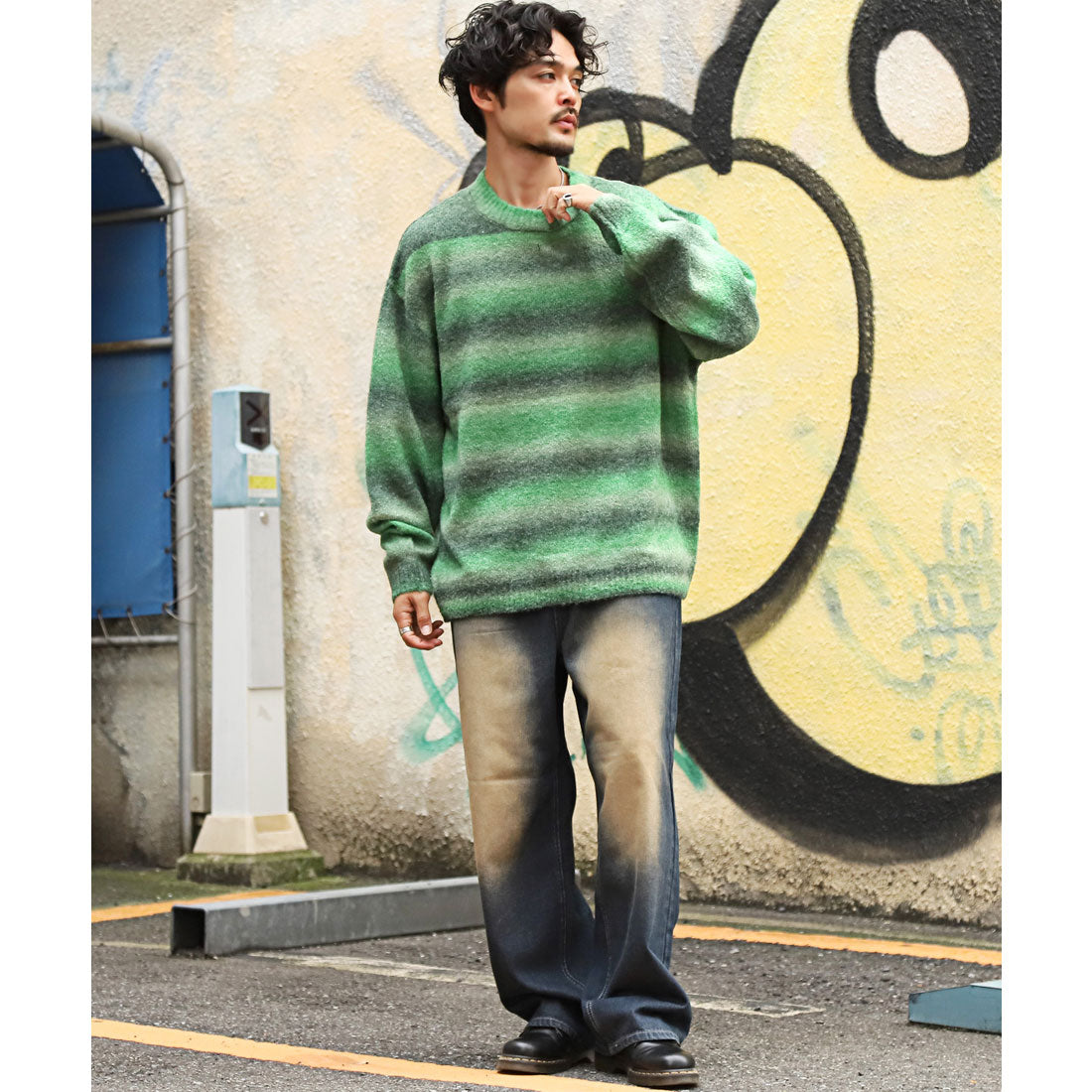 LUXSTYLE Rag Style Gradient Crew Neck Knit / Knitwear Gradient Crew Neck Big Silhouette Plus Size