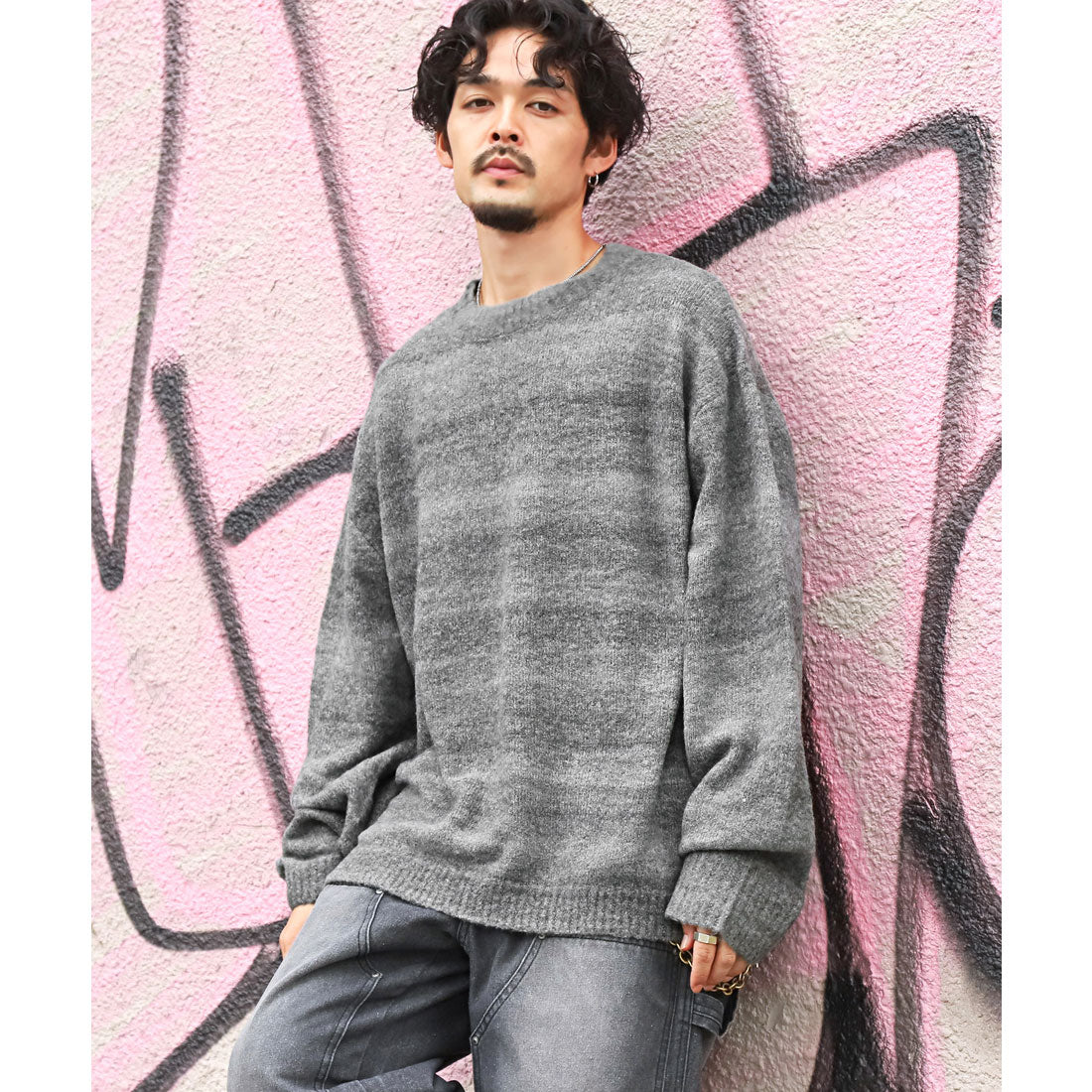 LUXSTYLE Rag Style Gradient Crew Neck Knit / Knitwear Gradient Crew Neck Big Silhouette Plus Size