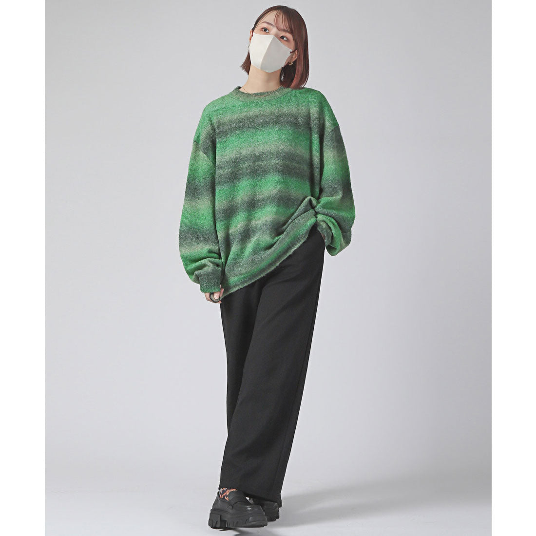 LUXSTYLE Rag Style Gradient Crew Neck Knit / Knitwear Gradient Crew Neck Big Silhouette Plus Size