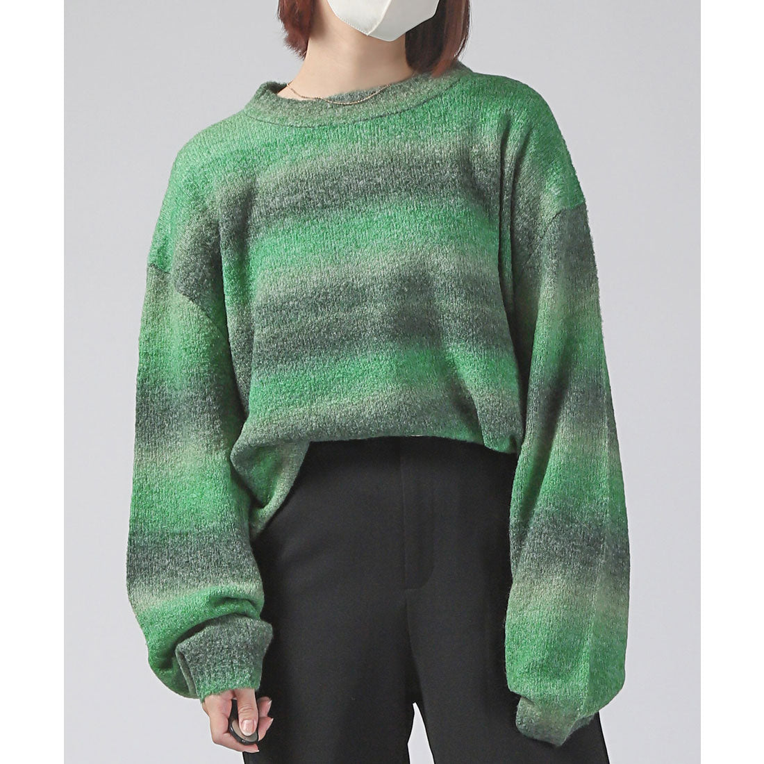 LUXSTYLE Rag Style Gradient Crew Neck Knit / Knitwear Gradient Crew Neck Big Silhouette Plus Size