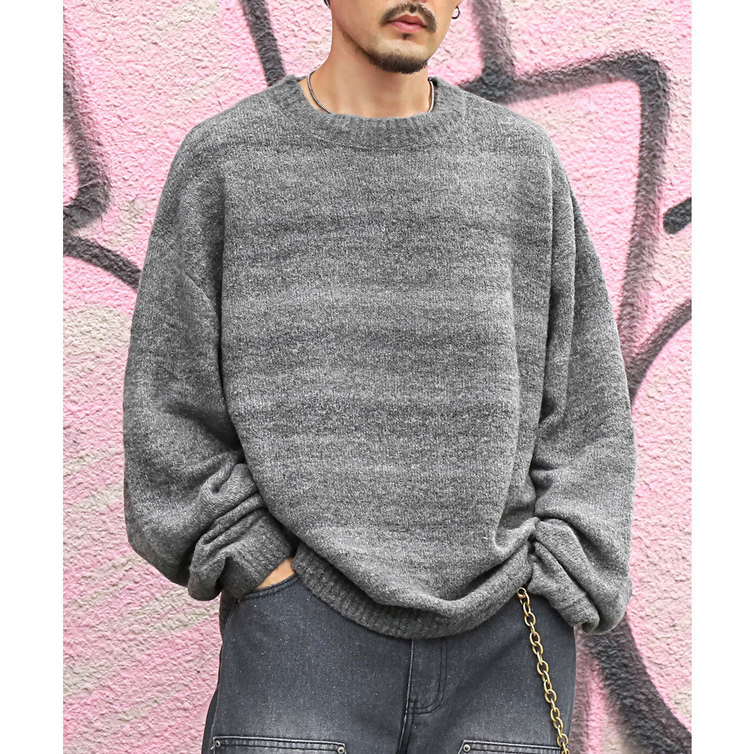 LUXSTYLE Rag Style Gradient Crew Neck Knit / Knitwear Gradient Crew Neck Big Silhouette Plus Size