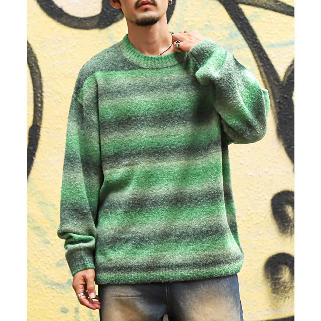 LUXSTYLE Rag Style Gradient Crew Neck Knit / Knitwear Gradient Crew Neck Big Silhouette Plus Size