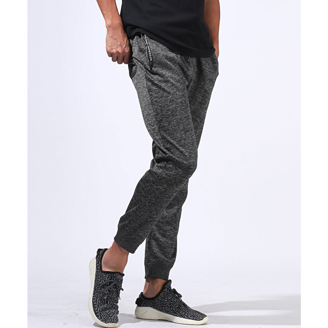 Rug style LUXSTYLE zip logo pocket jogger pants / jersey bottoms logo zipper pocket elastic waist rib monochrome
