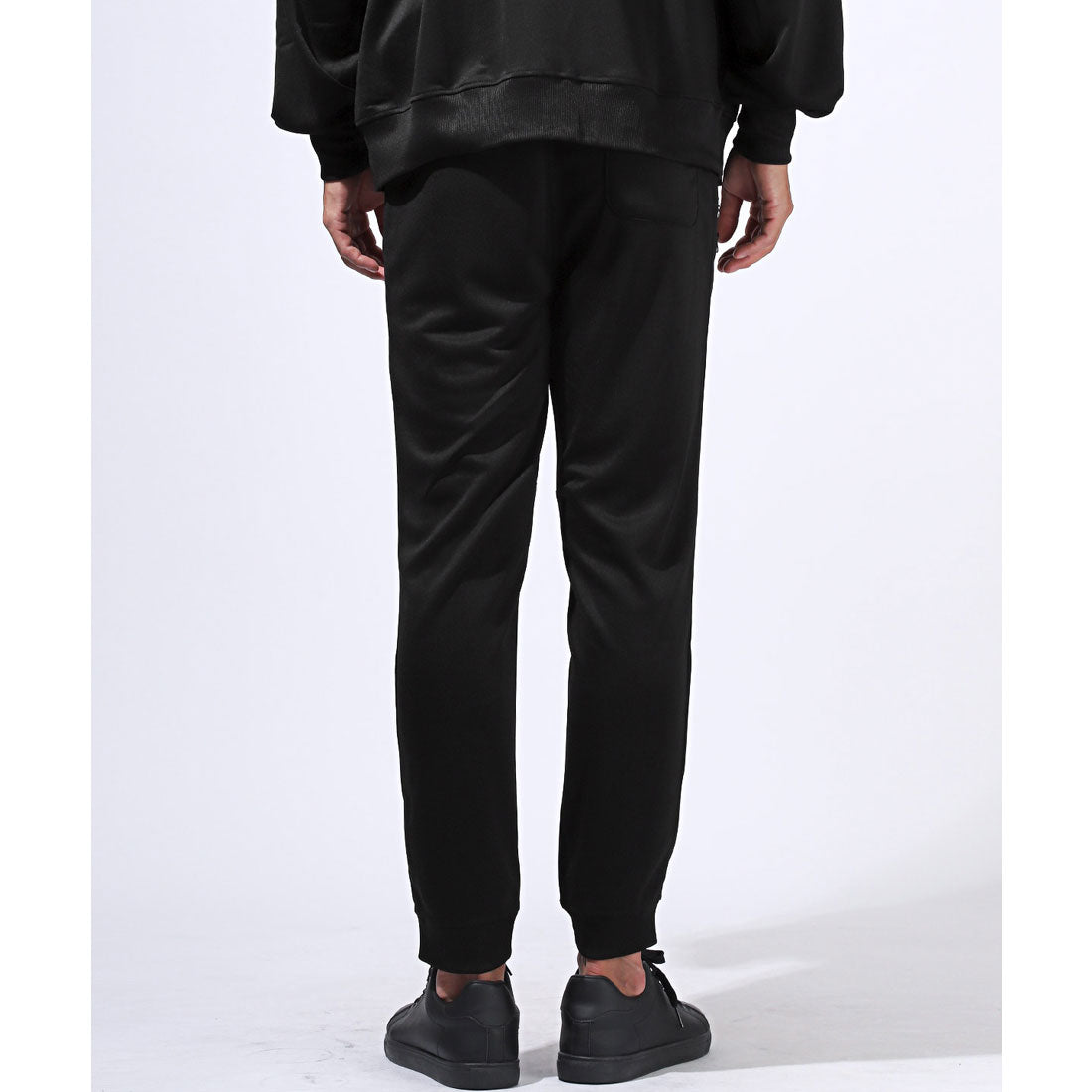 Rug style LUXSTYLE zip logo pocket jogger pants / jersey bottoms logo zipper pocket elastic waist rib monochrome