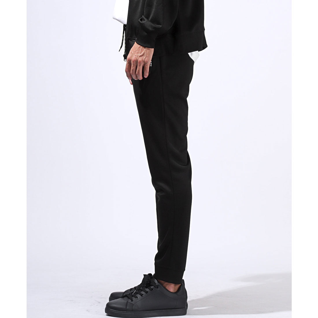 Rug style LUXSTYLE zip logo pocket jogger pants / jersey bottoms logo zipper pocket elastic waist rib monochrome